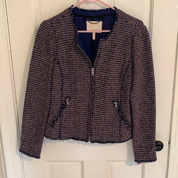 Rebecca Taylor navy pink white stretch tweed jacket - Picture 2 of 10